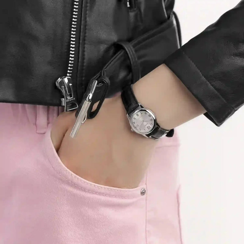 Timeless Elegance Women's Silver Leather Watch, Black Dial | Ltp-V002l-7budf by i-watch