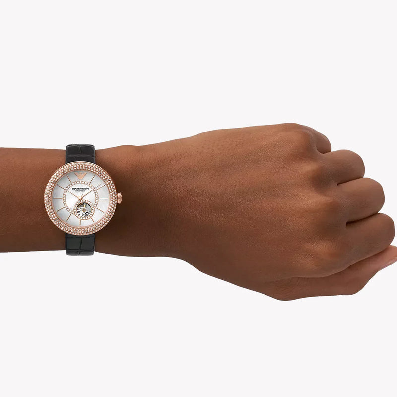 Emporio Armani Women's Rose Gold Watch, Black Leather | Ar60066 by i-watch
