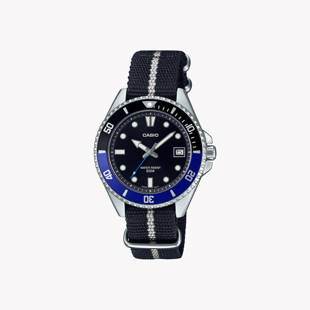 Casio Unisex Stainless Steel Watch, Black Fabric Strap | Mdv-10c-1a2vef by i-watch