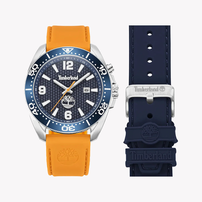 Timberland Men's Orange Silicone Watch, Blue Dial | Tdwgn0010002 by i-watch