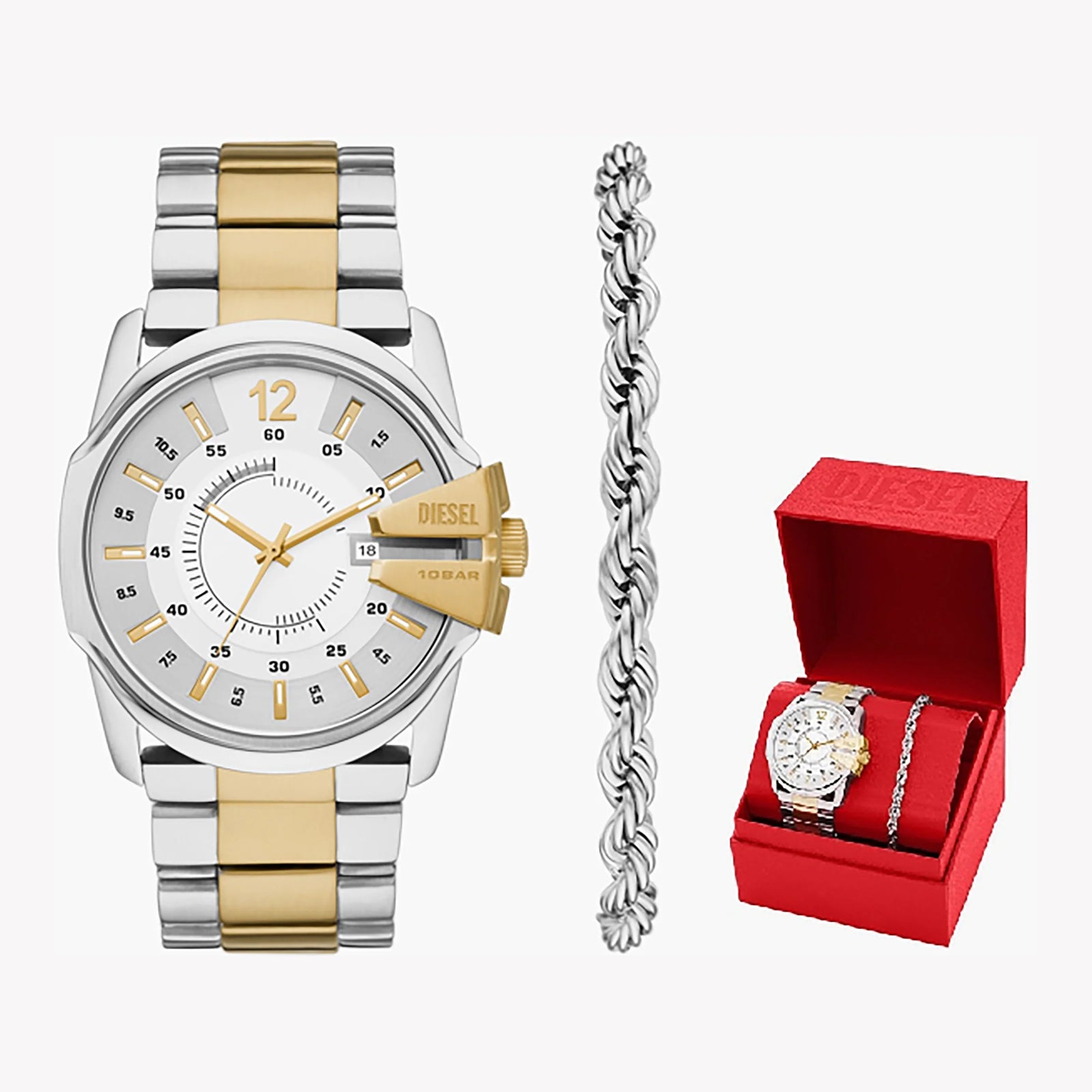 Diesel Men's Silver & Gold Watch, White Dial | Dz2182set by i-watch
