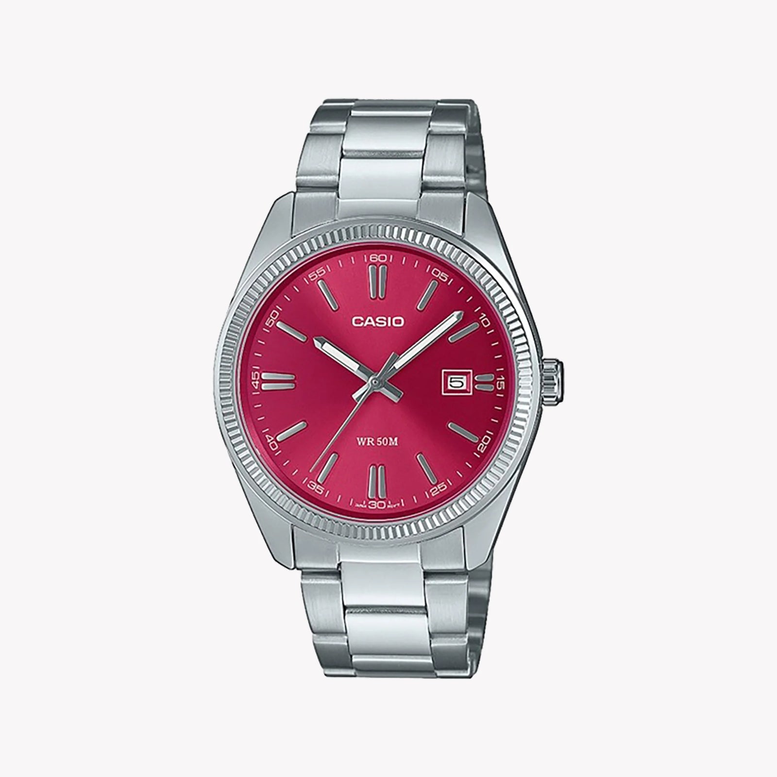 Casio Men's Silver Watch With Red Accents, Stainless Steel | Mtp-1302pd-4avef by i-watch