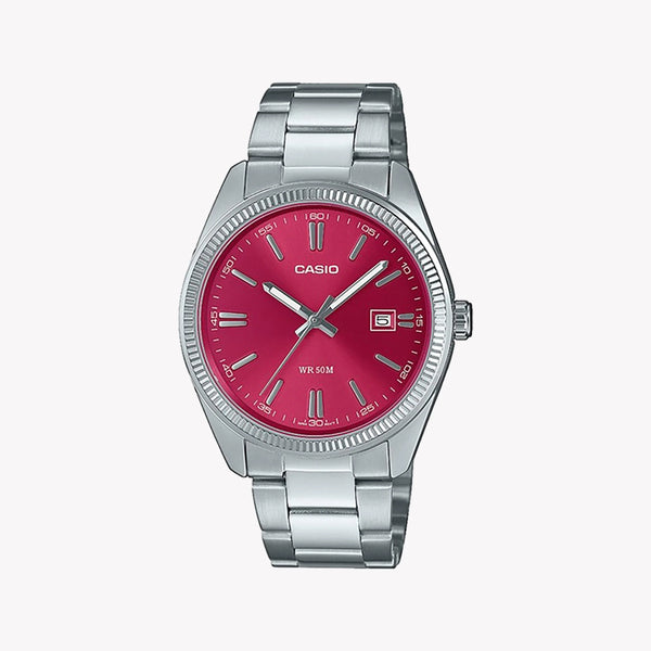 Casio Men's Silver Watch With Red Accents, Stainless Steel | Mtp-1302pd-4avef by i-watch