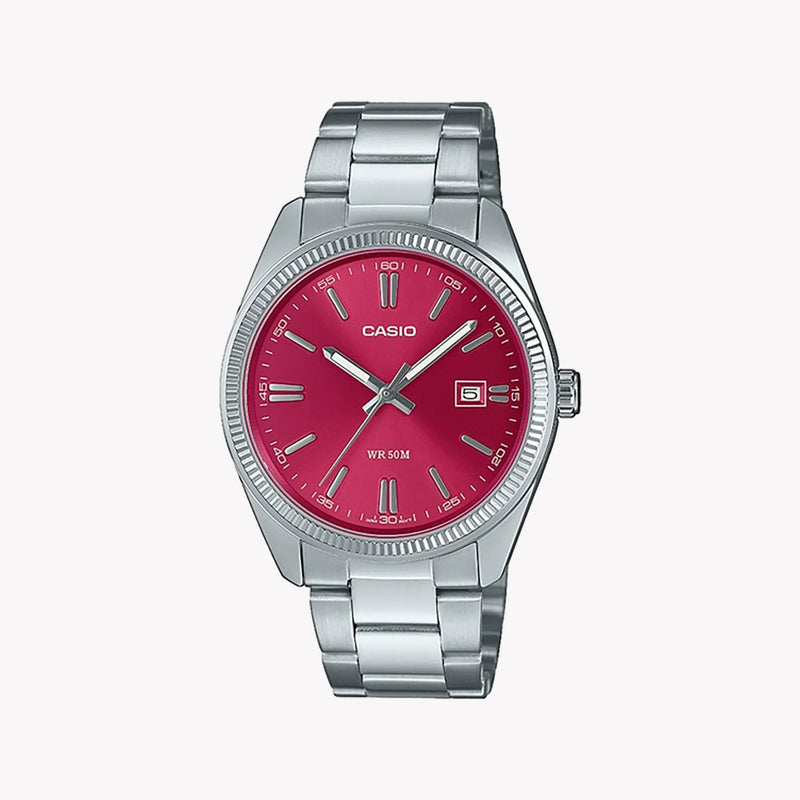 Casio Men's Silver Watch With Red Accents, Stainless Steel | Mtp-1302pd-4avef by i-watch