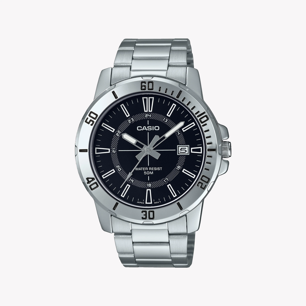 Casio Men's Silver Stainless Steel, Black Dial | Mtp-Vd01d-1cvudf by i-watch