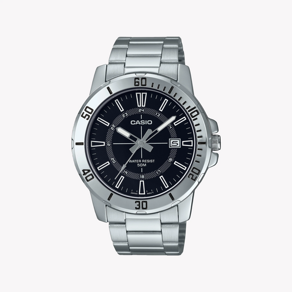 Casio Men's Silver Stainless Steel, Black Dial | Mtp-Vd01d-1cvudf by i-watch