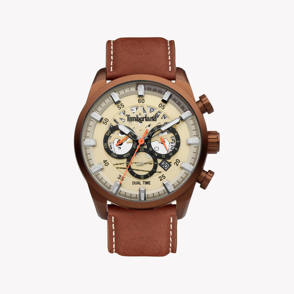 Timberland Men's Brown Leather Watch, Beige Dial | Tdwgf2100604 by i-watch