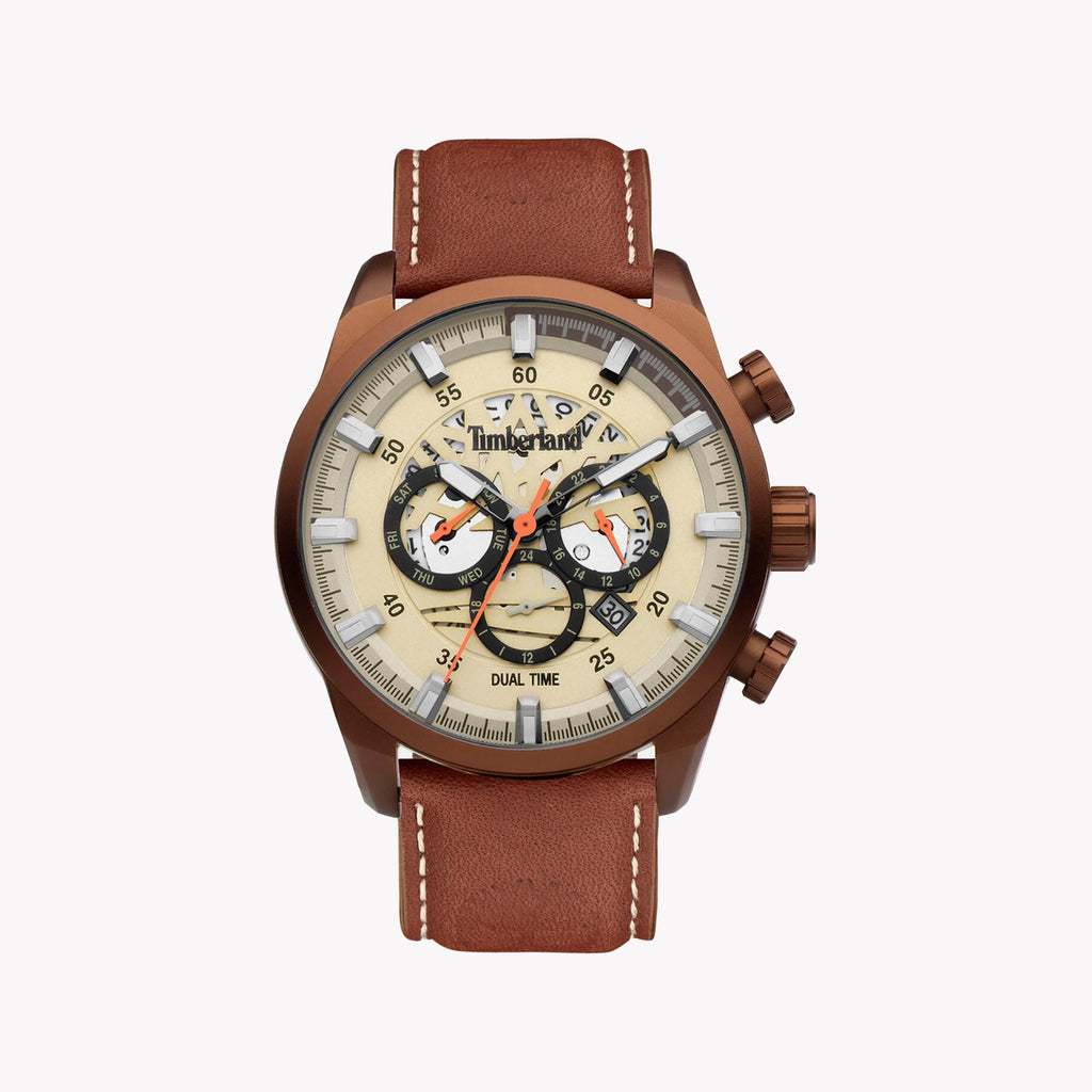 TIMBERLAND TDWGF2100604 RUGGED ELEGANCE - MEN'S WATCH WITH BROWN LEATHER BAND & BEIGE DIAL