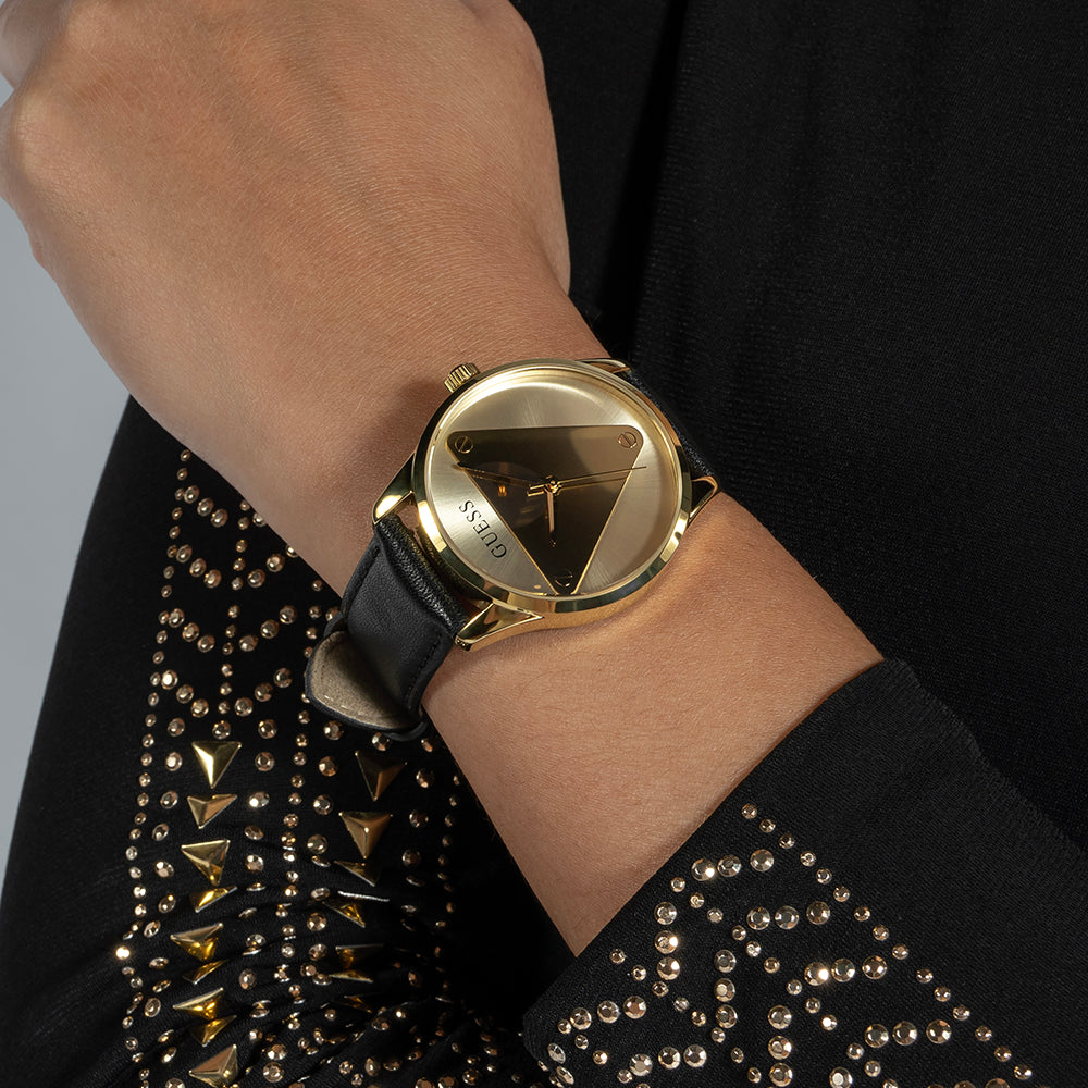 GUESS GW0642L1 - ELEGANT GOLD CHARM - Women’s Watch with Black Leather/Silicone Band and Radiant Gold Dial-i-Watch-2