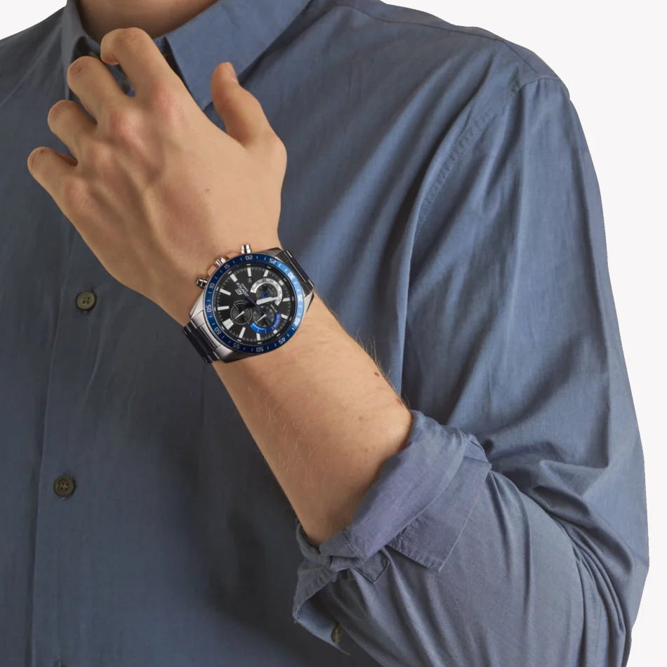 Edifice Men's Silver Watch, Black Dial | Efv-620d-1a2vuef by i-watch