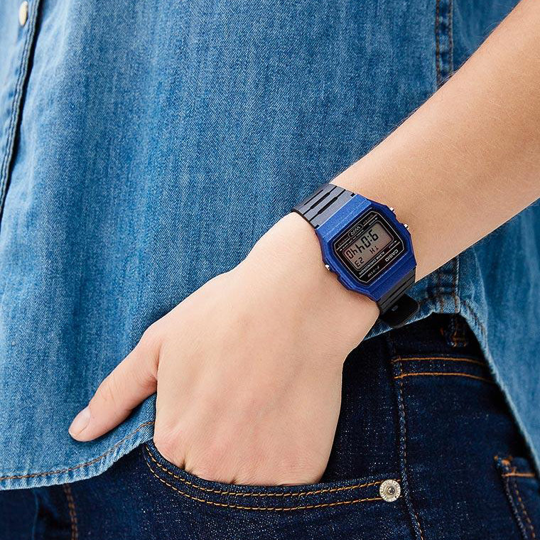 CASIO F-91WM-2A BOLD ADVENTURE - SPORTY DIGITAL WATCH WITH BLUE RESIN CASE & BLACK BAND