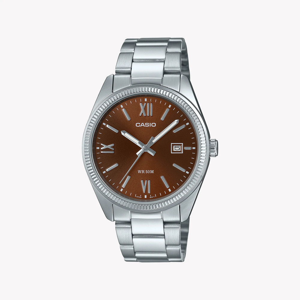Casio Men's Silver Watch, Brown Dial | Mtp-1302dd-5avdf by i-watch