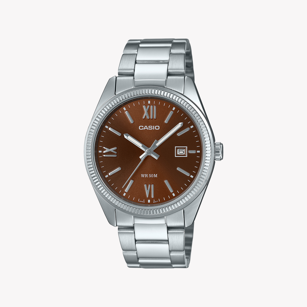 CASIO MTP-1302DD-5AVDF - ELEGANCE MEETS PRACTICALITY Men's Watch with Silver Stainless Steel & Brown Dial
