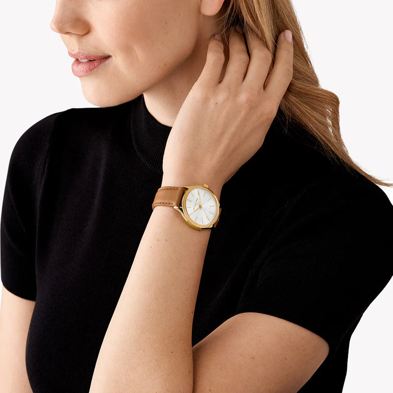 Michael Kors Men's Gold Stainless Steel, Brown Leather | Mk7465 by i-watch