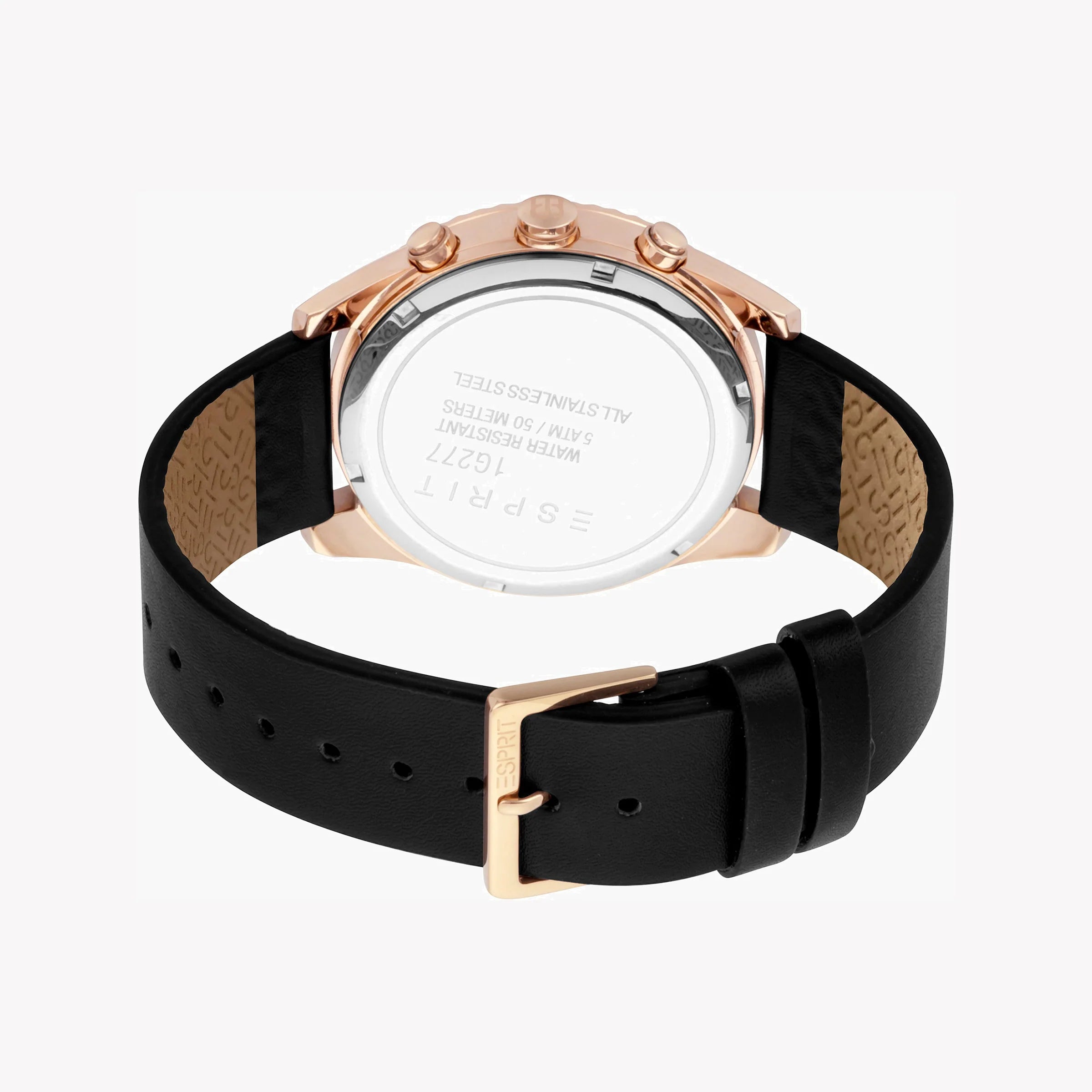 ESPRIT MEN'S BLACK LEATHER & ROSE GOLD TIMEPIECE - ELEGANT STYLE REDEFINED