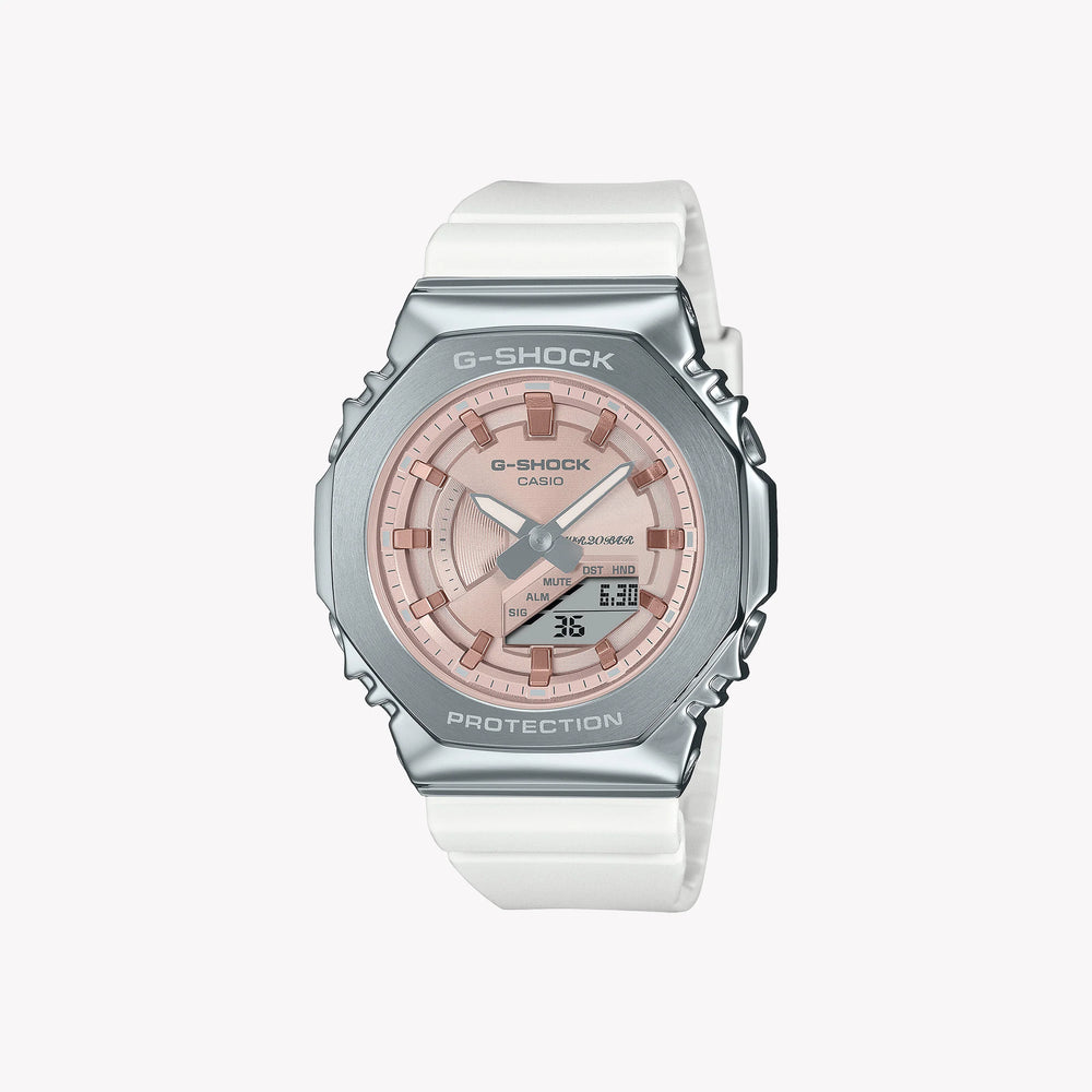 Casio Unisex Silver Resin & Stainless Steel Watch, Rose Gold Dial | Gm-S2100ws-7aer by i-watch