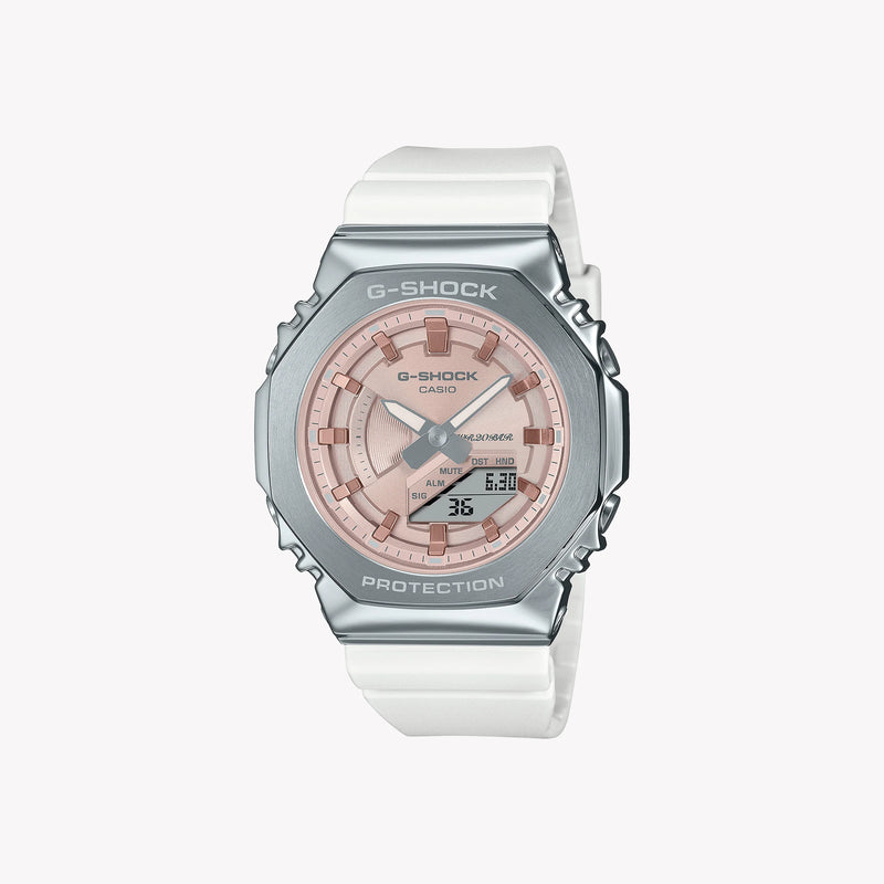 Casio Unisex Silver Resin & Stainless Steel Watch, Rose Gold Dial | Gm-S2100ws-7aer by i-watch