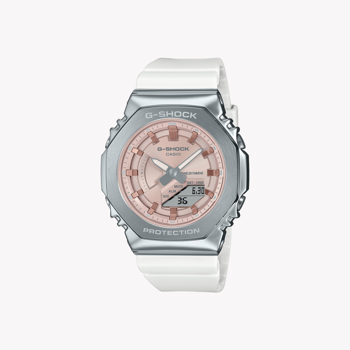 G-Shock Women's Watch with Silver Resin & Stainless Steel Case and Silver Resin Band