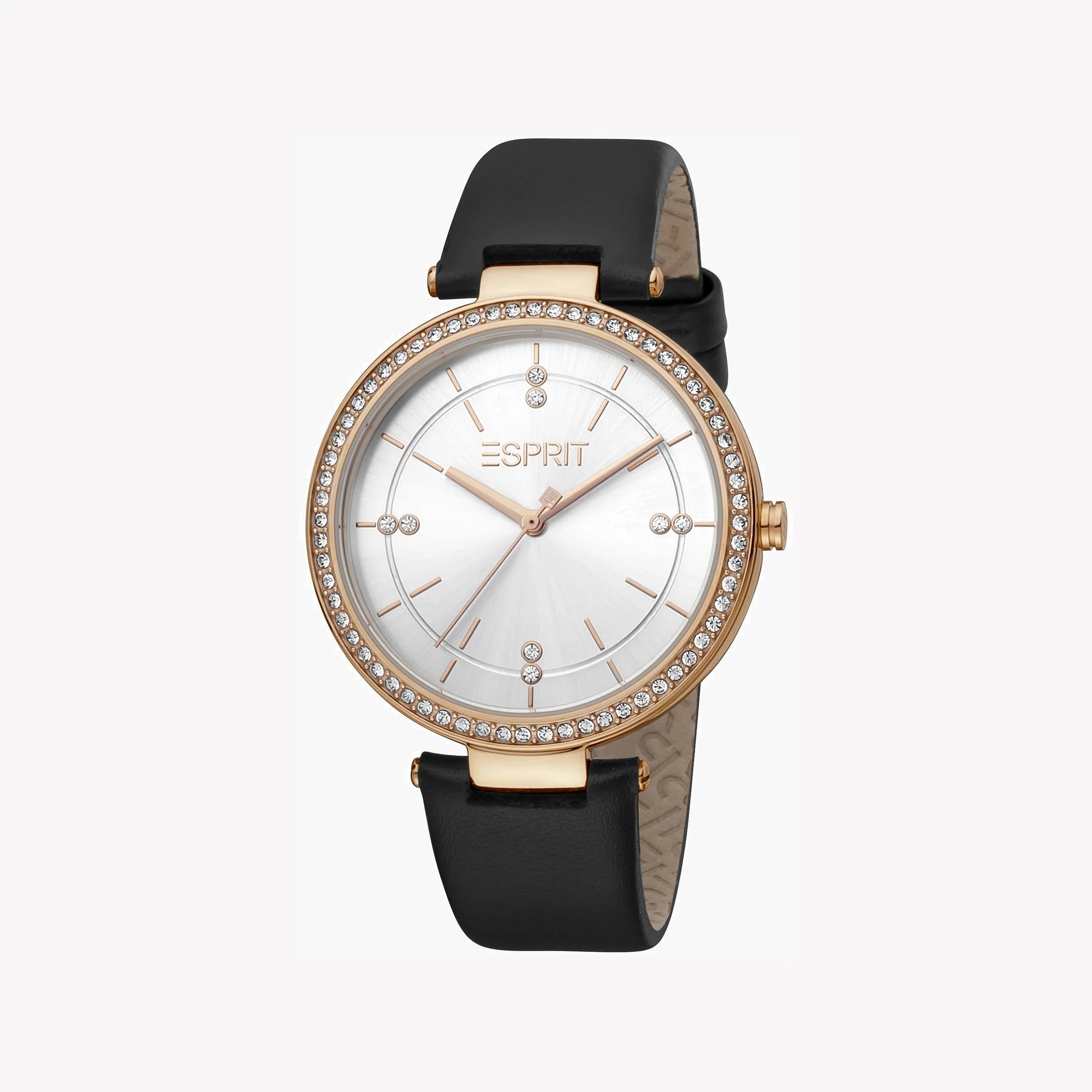 ESPRIT Women's Watch with Rose Gold Stainless Steel Case and Black Leather Band