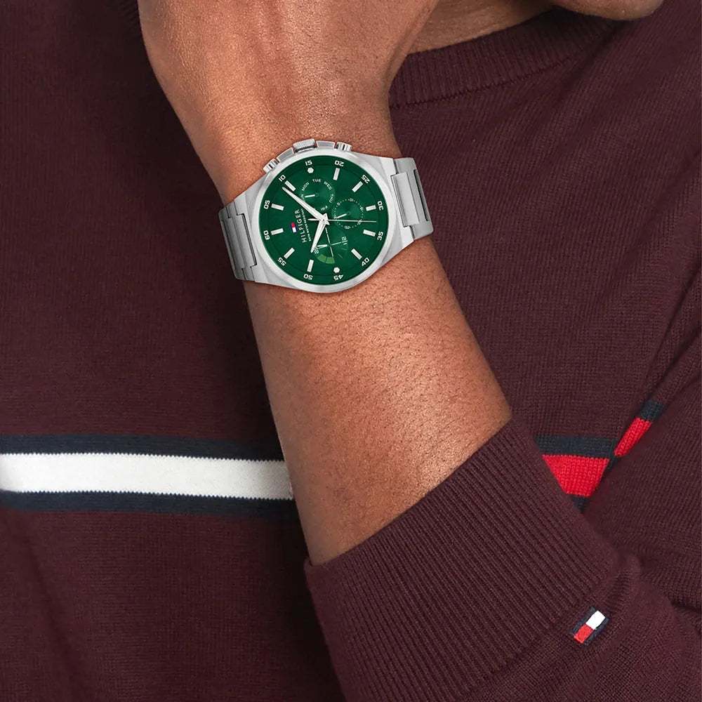 TOMMY HILFIGER 1687493 STUNNING SILVER STYLE - MEN'S WATCH WITH GREEN DIAL & STAINLESS STEEL BAND-i-Watch-4