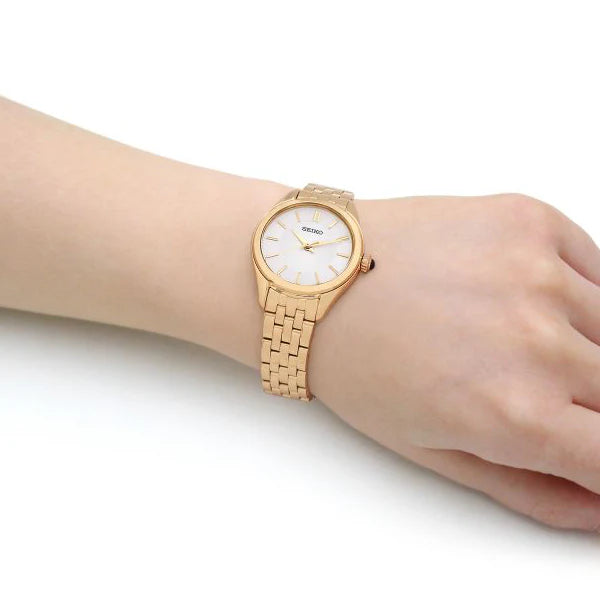 Seiko Women's Gold Stainless Steel Watch, White Dial | Sur538p1 by i-watch