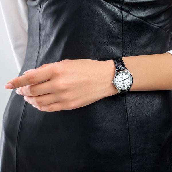 Casio Women's Silver Watch, Black Leather Band | Ltp-V005l-7b2udf by i-watch