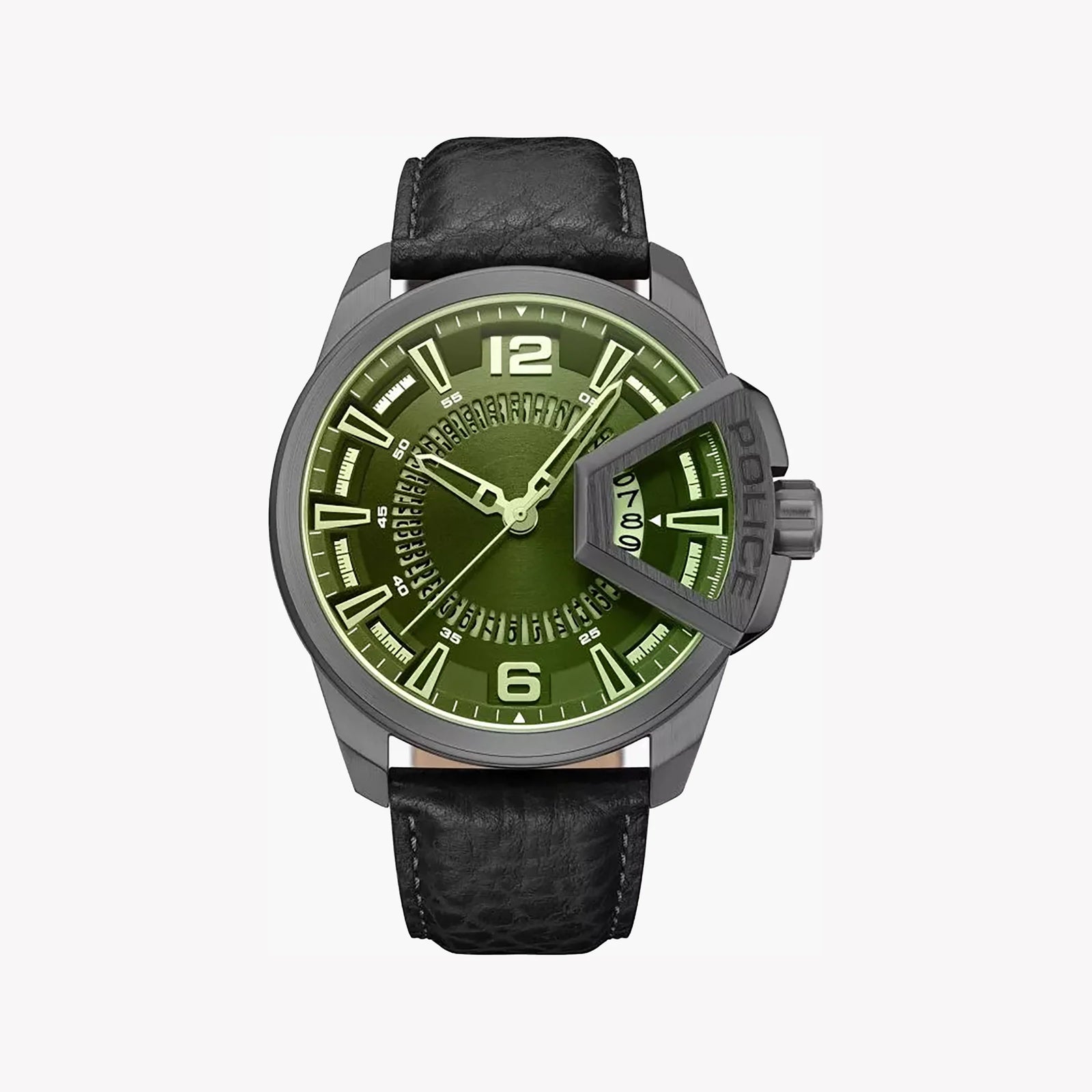 Police Watches Men's Black Stainless Steel, Green Dial | Pewjb0005603 by i-watch