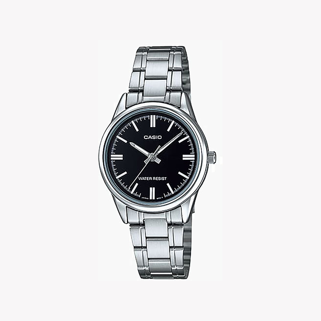 CASIO LTP-V005D-1AUDF SPORTY ELEGANCE - SILVER STAINLESS STEEL WOMEN'S WATCH WITH BLACK DIAL