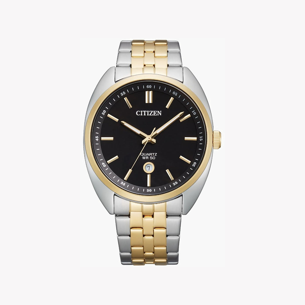 CITIZEN BI5094-59E - ELEGANT POWERHOUSE: Men's Stylish Silver & Gold Watch with Bold Black Dial