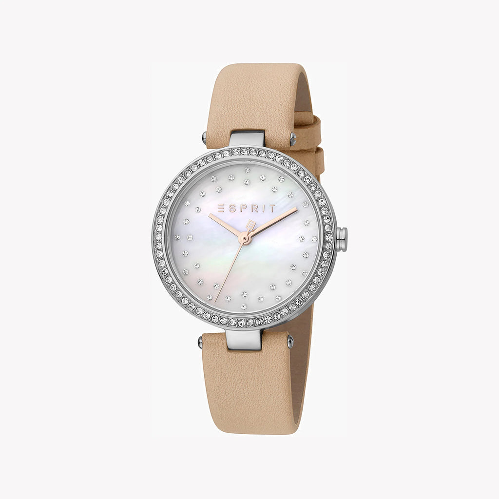 ESPRIT Women's Watch with Silver Stainless Steel Case and Beige Leather Band