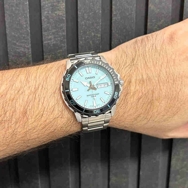Casio Men's Silver Sport Watch, Cyan Dial | Mtd-125d-2a2v by i-watch
