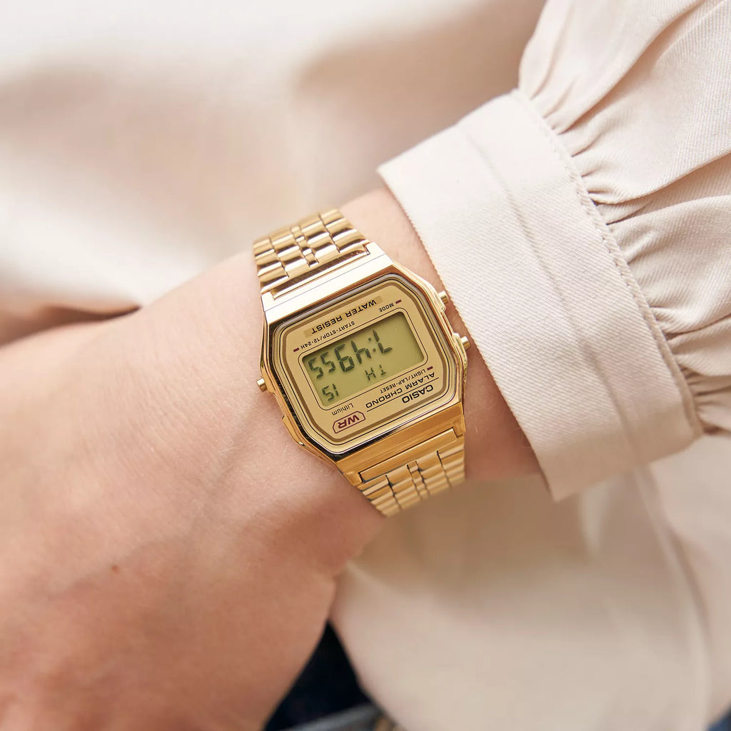 CASIO A158WETG-9AEF SPLASH-PROOF - ELEGANT MINIMALIST UNISEX WRISTWATCH with sleek resin case and multifunctional features.-i-Watch-3