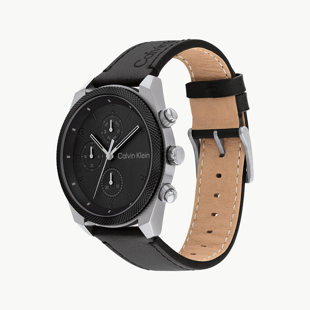 Ck Calvin Klein Men's Black Leather Watch, Black Dial | K1c21126b by i-watch