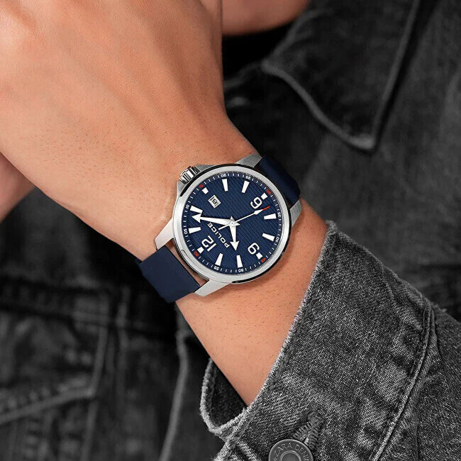 Police Men's Silver Stainless Steel, Blue Silicone | Pewjn0020901 by i-watch
