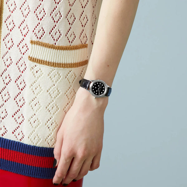 Gucci Women's Silver Stainless Steel, Black Leather | Ya1265055 by i-watch