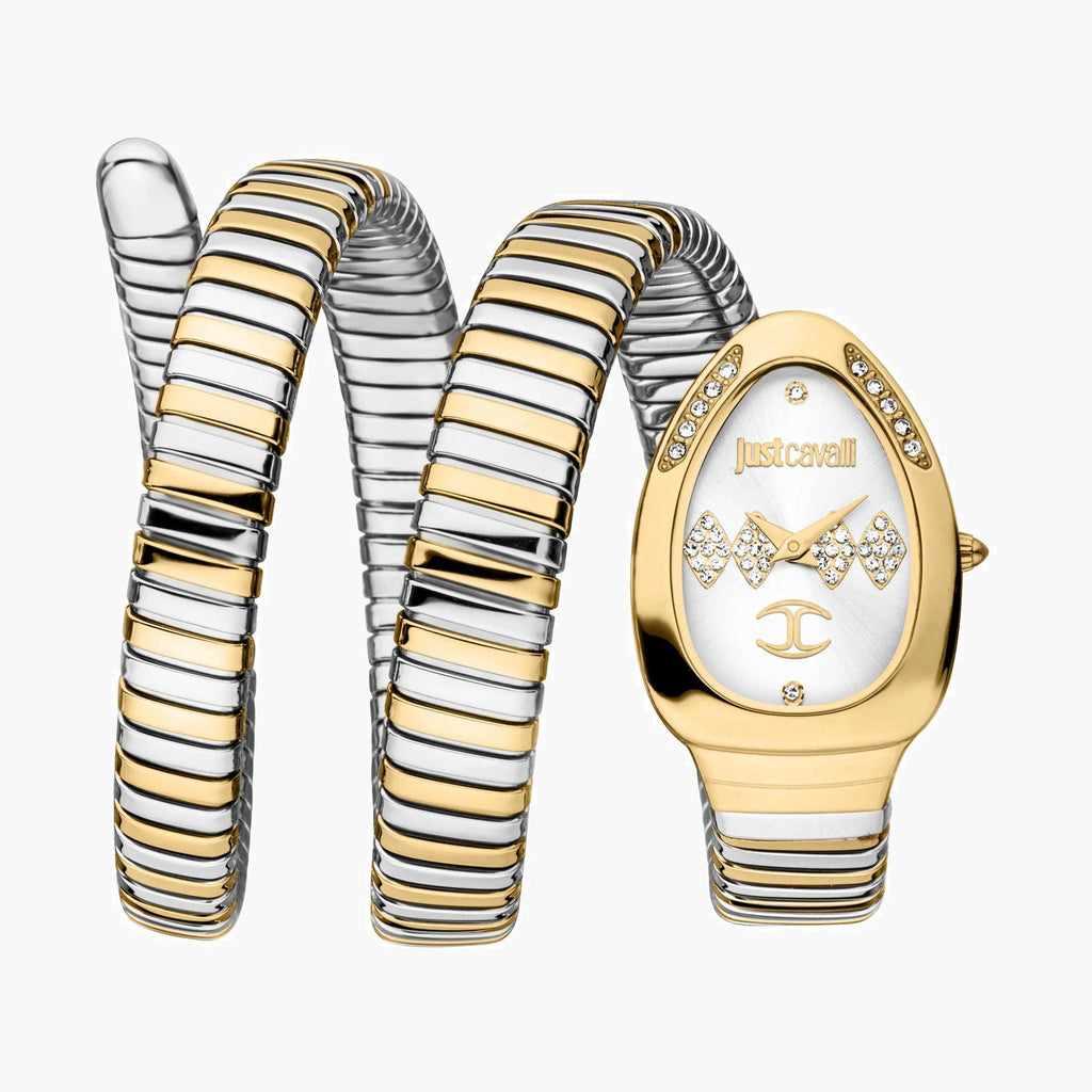 JUST CAVALLI Women's Watch with Gold Stainless Steel Case and Silver & Gold Stainless Steel Band