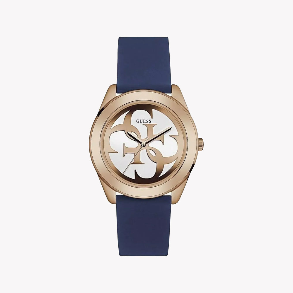 Guess Women's Rose Gold & Blue Silicone Watch, White Dial | W0911l6 by i-watch