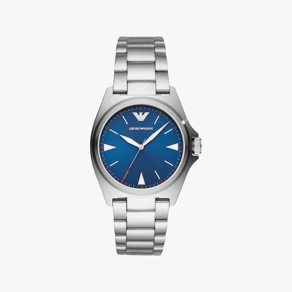EMPORIO ARMANI AR11307 - ELEGANT TIMEKEEPER FOR MODERN GENTLEMEN - STYLISH SILVER & BLUE DESIGN