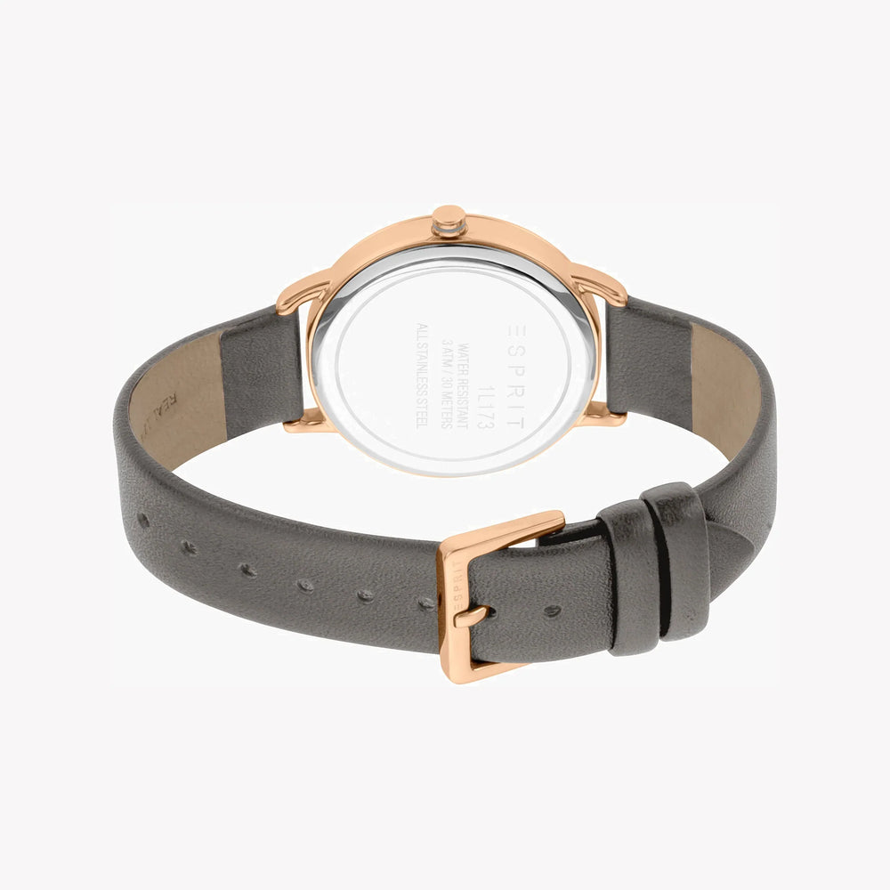 Esprit Women's Grey Leather Watch, Rose Gold Dial | Es1l163m0055 by i-watch