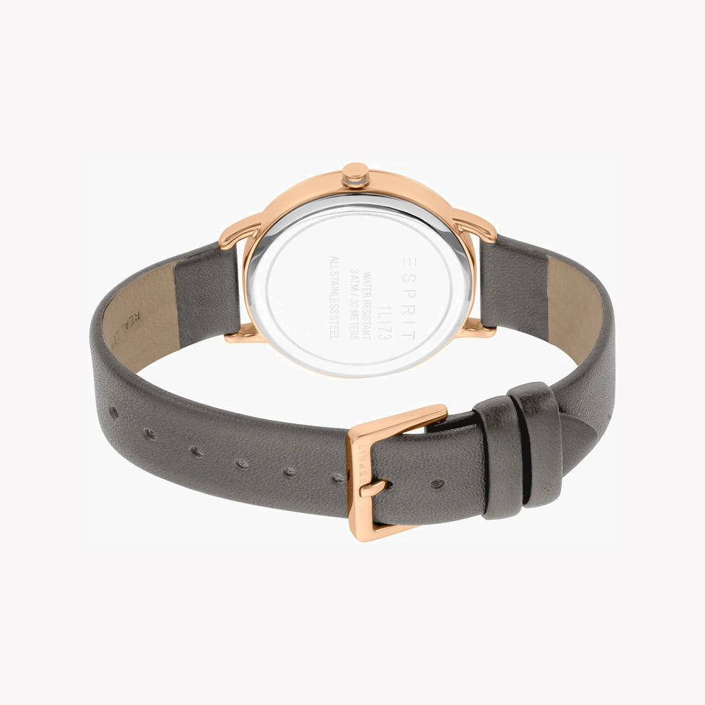 ESPRIT Women's Watch with Rose Gold Stainless Steel Case and Gray Leather Band-i-Watch-3