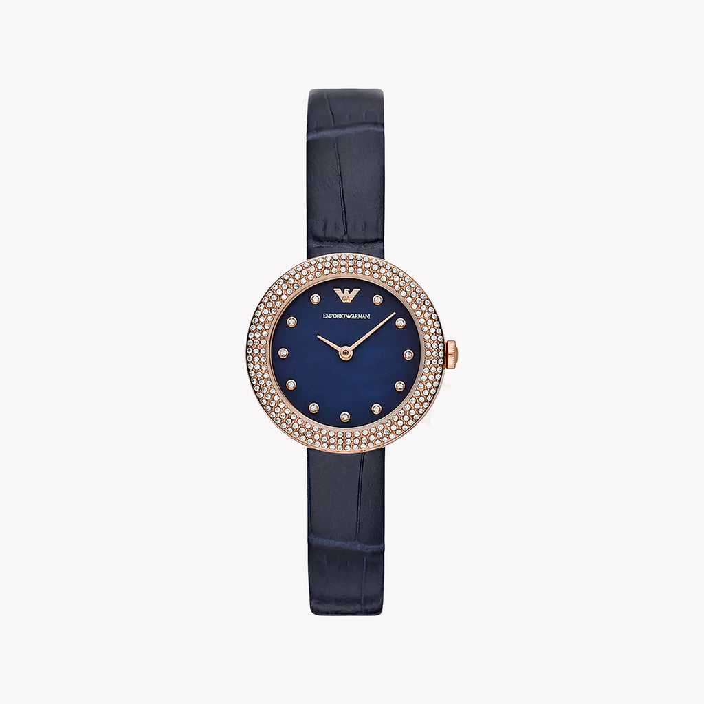 EMPORIO ARMANI AR11434 - TIMELESS ELEGANCE: BLUE LEATHER-STRAPPED WOMEN'S WATCH