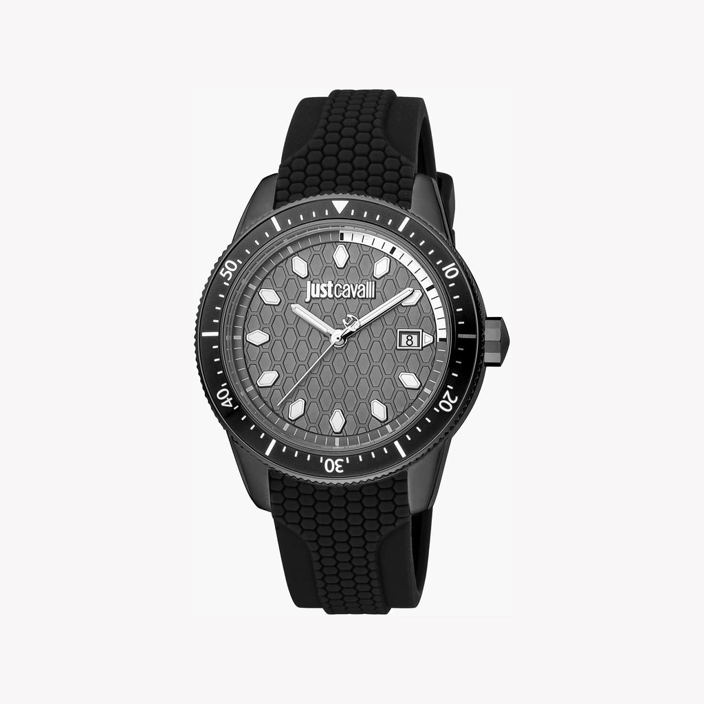 JUST CAVALLI JC1G179P0045 - ELEGANT GRAY DIAL MEN'S WATCH WITH BLACK SILICONE BAND