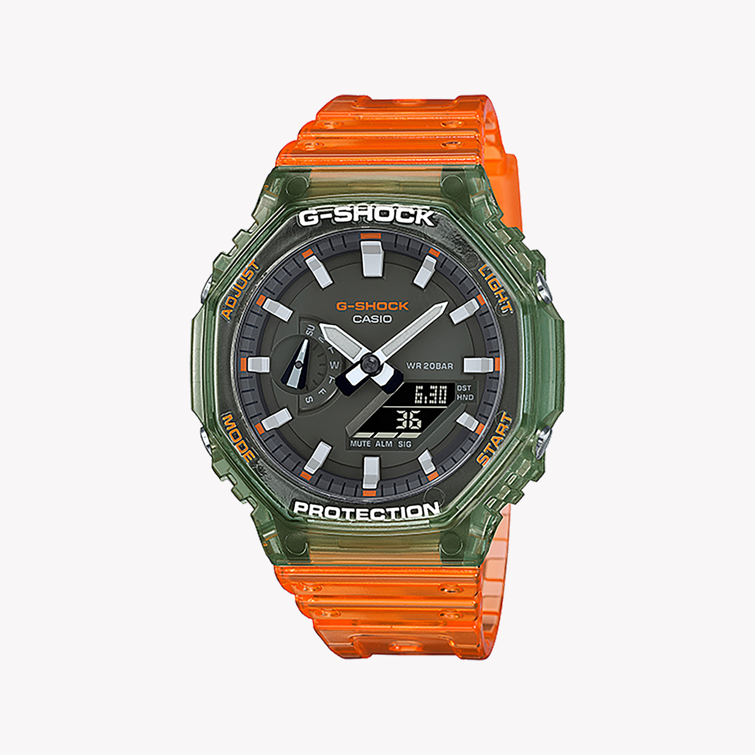 CASIO G-SHOCK GA-2100HC-4ADR - BOLD ADVENTURE SERIES Men's Watch with vibrant orange & green design