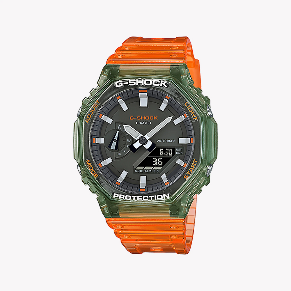Casio G-Shock Ga-2100hc-4adr - Bold Adventure Series Men's Watch With Vibrant Orange & Green Design by i-watch