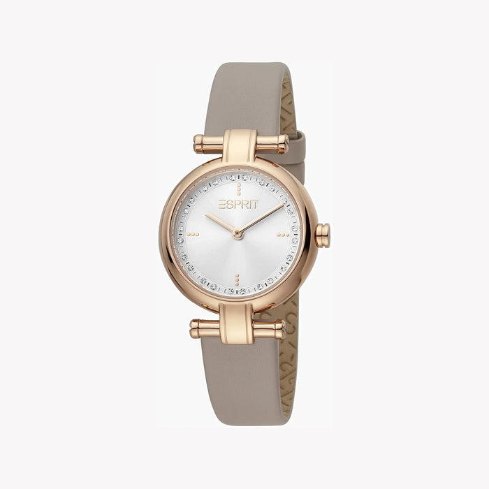 Esprit Women's Beige Leather Watch, Silver Dial | Es1l081m0015