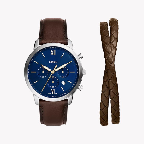 Fossil Men's Silver/Brown Watch, Blue Dial | Fs6018set by i-watch