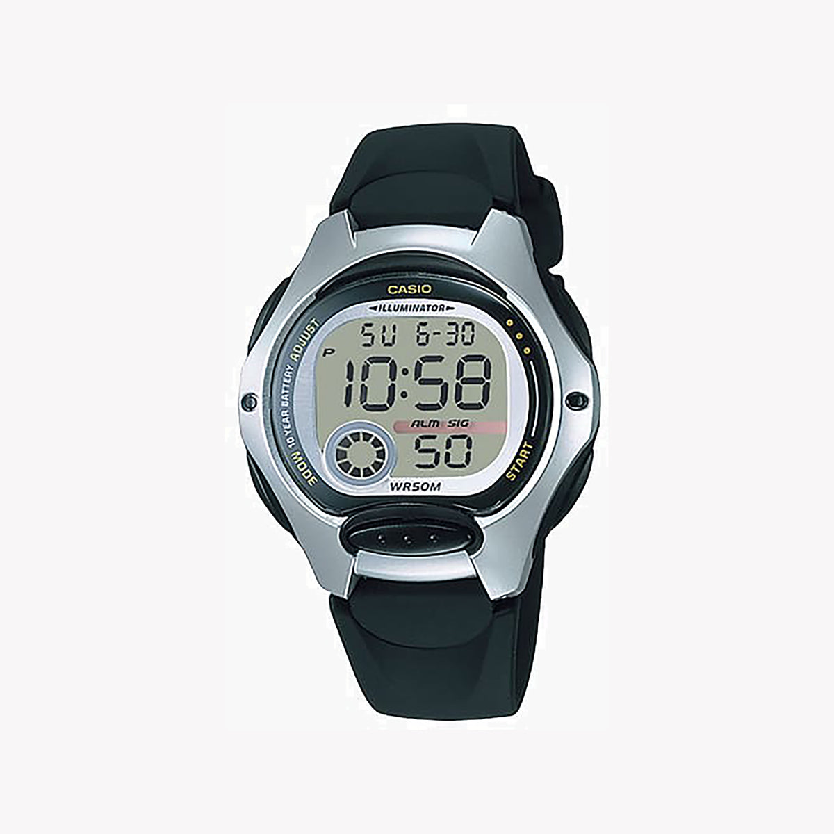 CASIO Women's Watch with Silver Resin Case and Black Resin Band