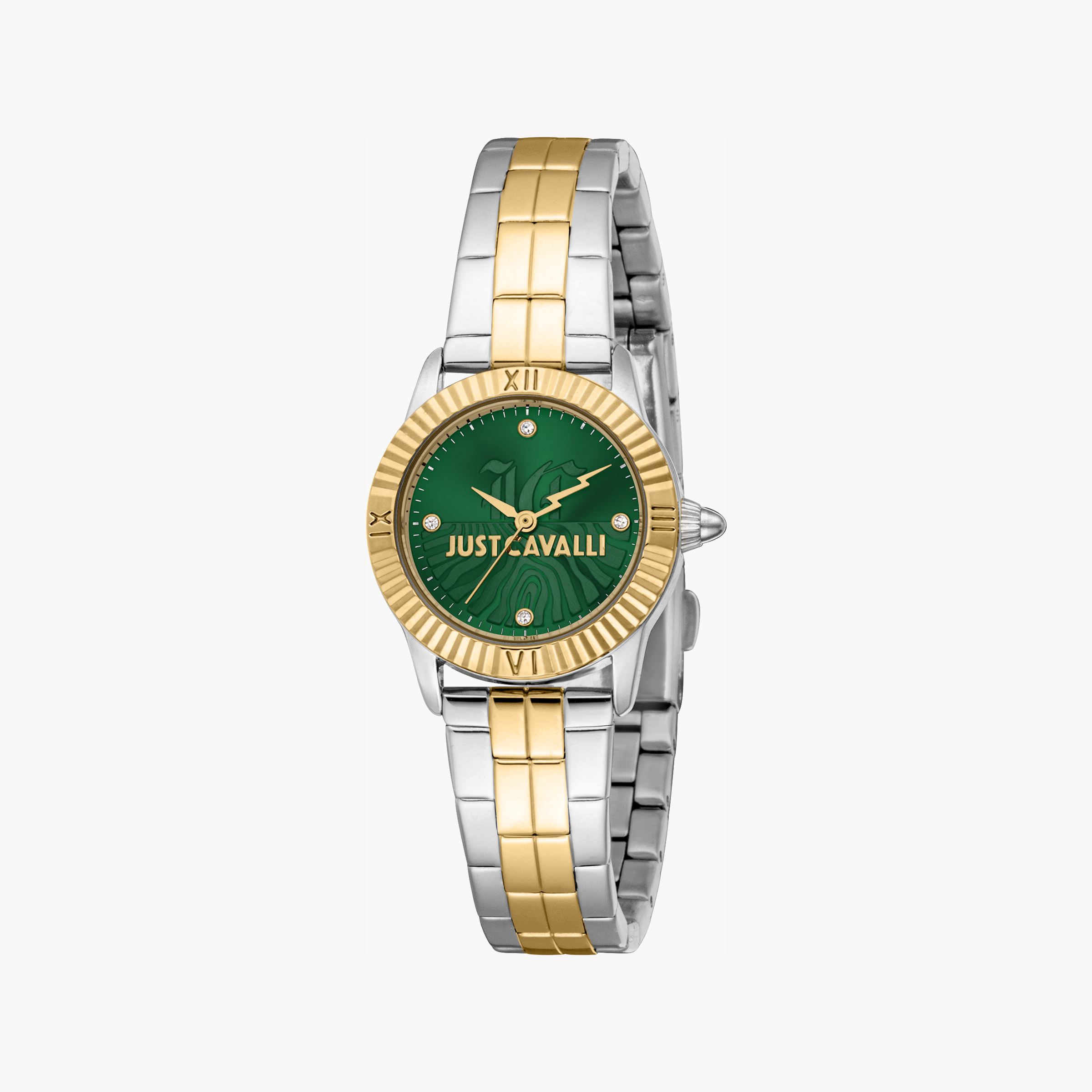 JUST CAVALLI JC1L328M0085 FASHIONISTA - ELEGANT TWO-TONE WOMEN'S WATCH WITH DARK GREEN DIAL