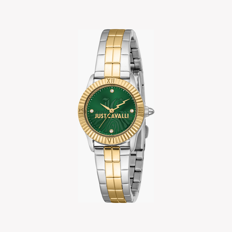 JUST CAVALLI JC1L328M0085 FASHIONISTA - ELEGANT TWO-TONE WOMEN'S WATCH WITH DARK GREEN DIAL