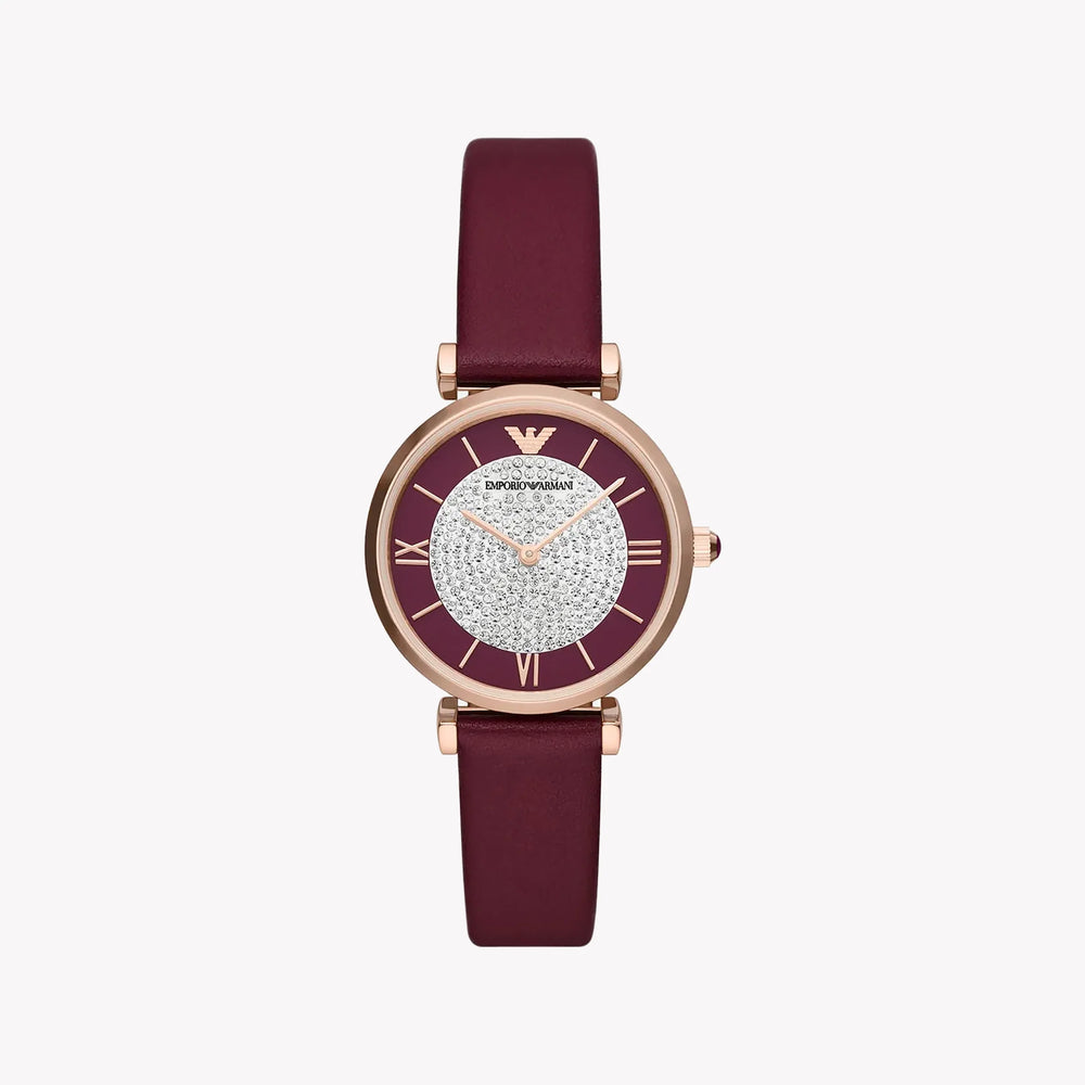 Emporio Armani Women's Burgundy Leather Watch, Multicolor Dial | Ar11487 by i-watch